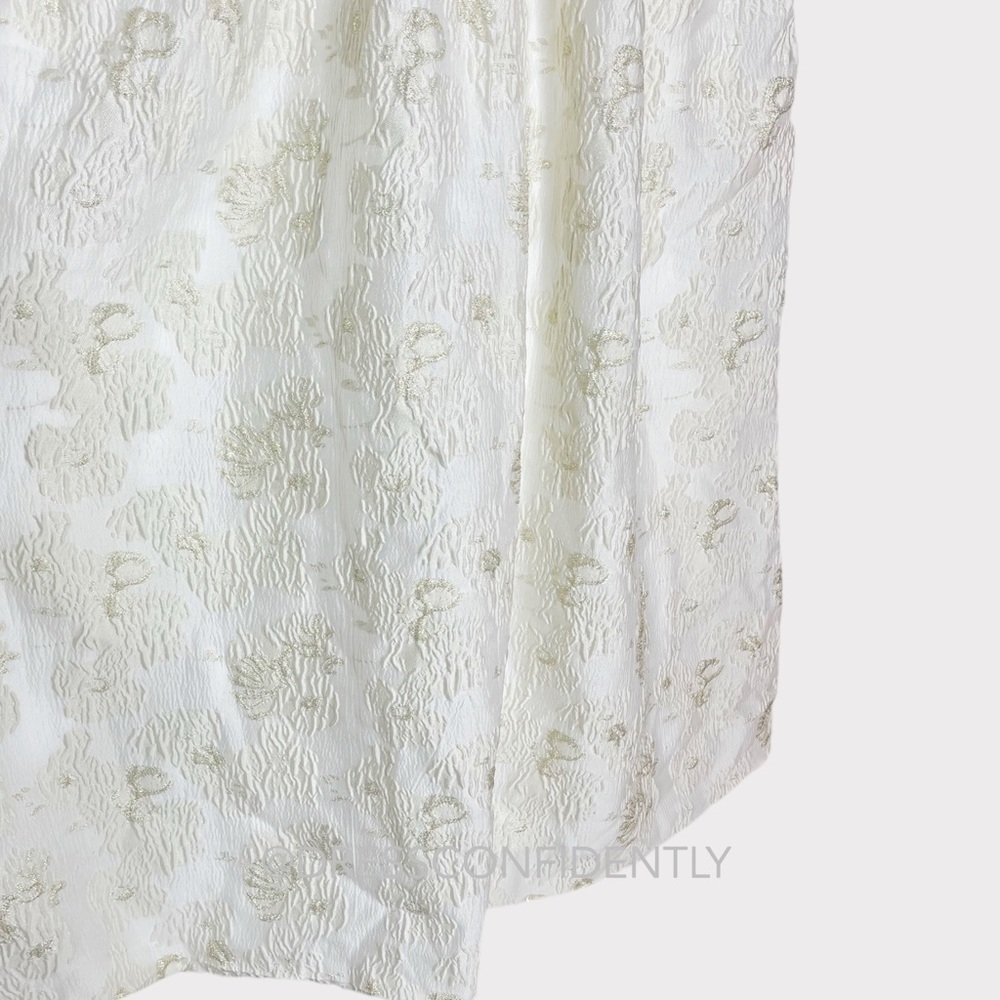 NWT MONIQUE LHUILLIER Spaghetti strap Metallic Jacquard Midi Dress - Ivory - Picture 10 of 16